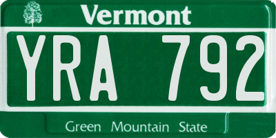 VT license plate YRA792