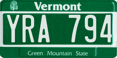 VT license plate YRA794