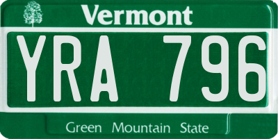 VT license plate YRA796