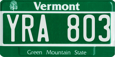VT license plate YRA803