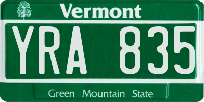 VT license plate YRA835