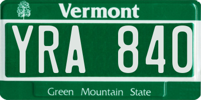 VT license plate YRA840