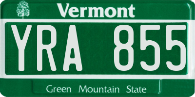 VT license plate YRA855