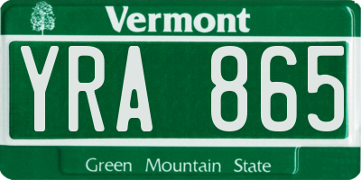 VT license plate YRA865
