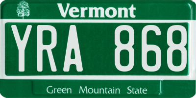 VT license plate YRA868
