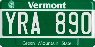 VT license plate YRA890