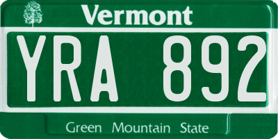 VT license plate YRA892