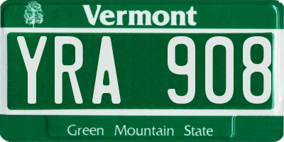 VT license plate YRA908