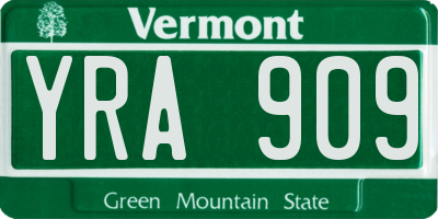 VT license plate YRA909