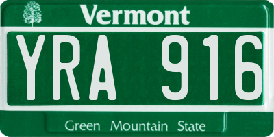 VT license plate YRA916