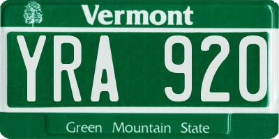 VT license plate YRA920