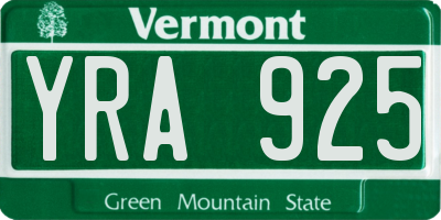 VT license plate YRA925