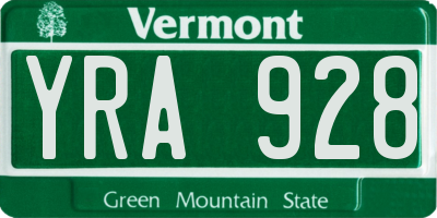 VT license plate YRA928