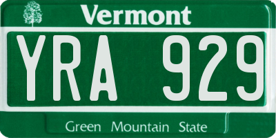 VT license plate YRA929