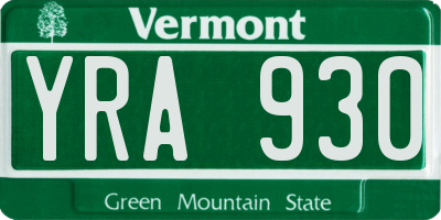 VT license plate YRA930