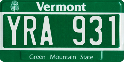 VT license plate YRA931