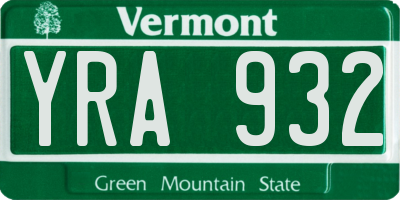 VT license plate YRA932
