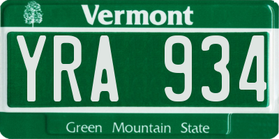 VT license plate YRA934