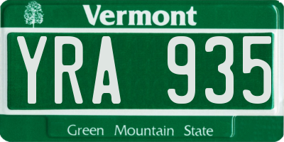 VT license plate YRA935
