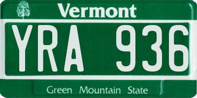 VT license plate YRA936