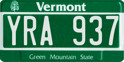VT license plate YRA937