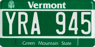 VT license plate YRA945