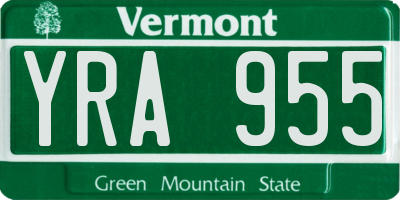 VT license plate YRA955