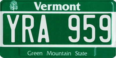 VT license plate YRA959
