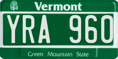 VT license plate YRA960