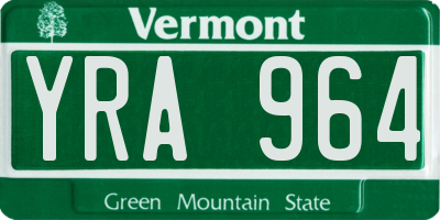 VT license plate YRA964