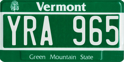 VT license plate YRA965