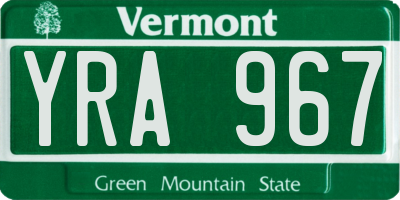 VT license plate YRA967