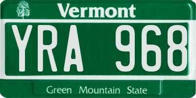 VT license plate YRA968