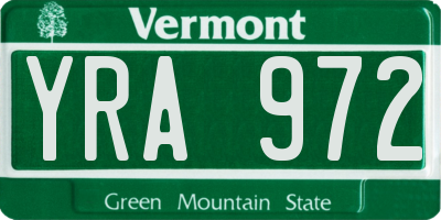 VT license plate YRA972