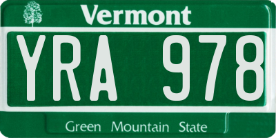 VT license plate YRA978