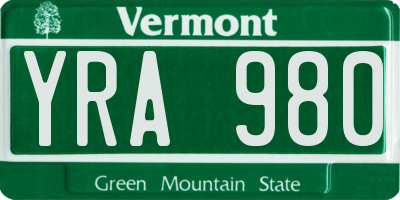 VT license plate YRA980