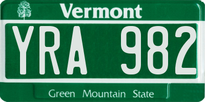 VT license plate YRA982