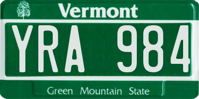 VT license plate YRA984