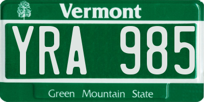 VT license plate YRA985