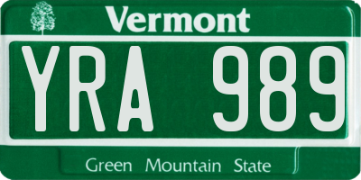VT license plate YRA989