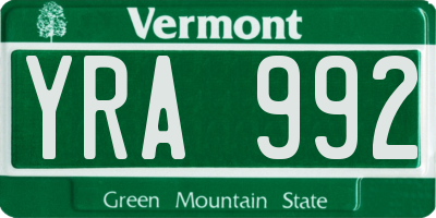 VT license plate YRA992