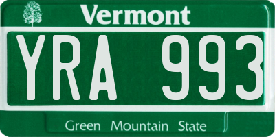 VT license plate YRA993
