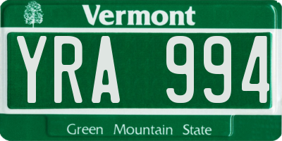 VT license plate YRA994