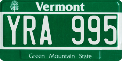VT license plate YRA995