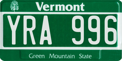 VT license plate YRA996