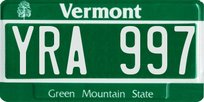 VT license plate YRA997