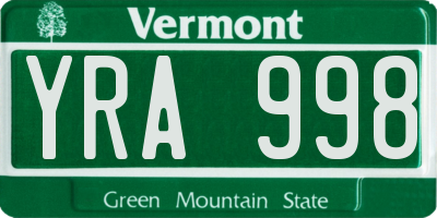 VT license plate YRA998
