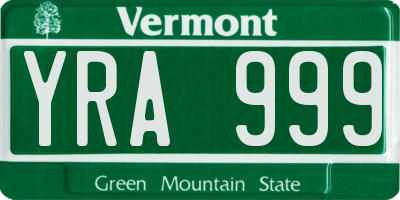 VT license plate YRA999