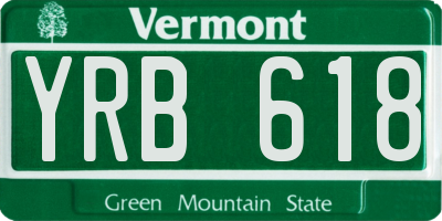 VT license plate YRB618