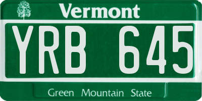 VT license plate YRB645